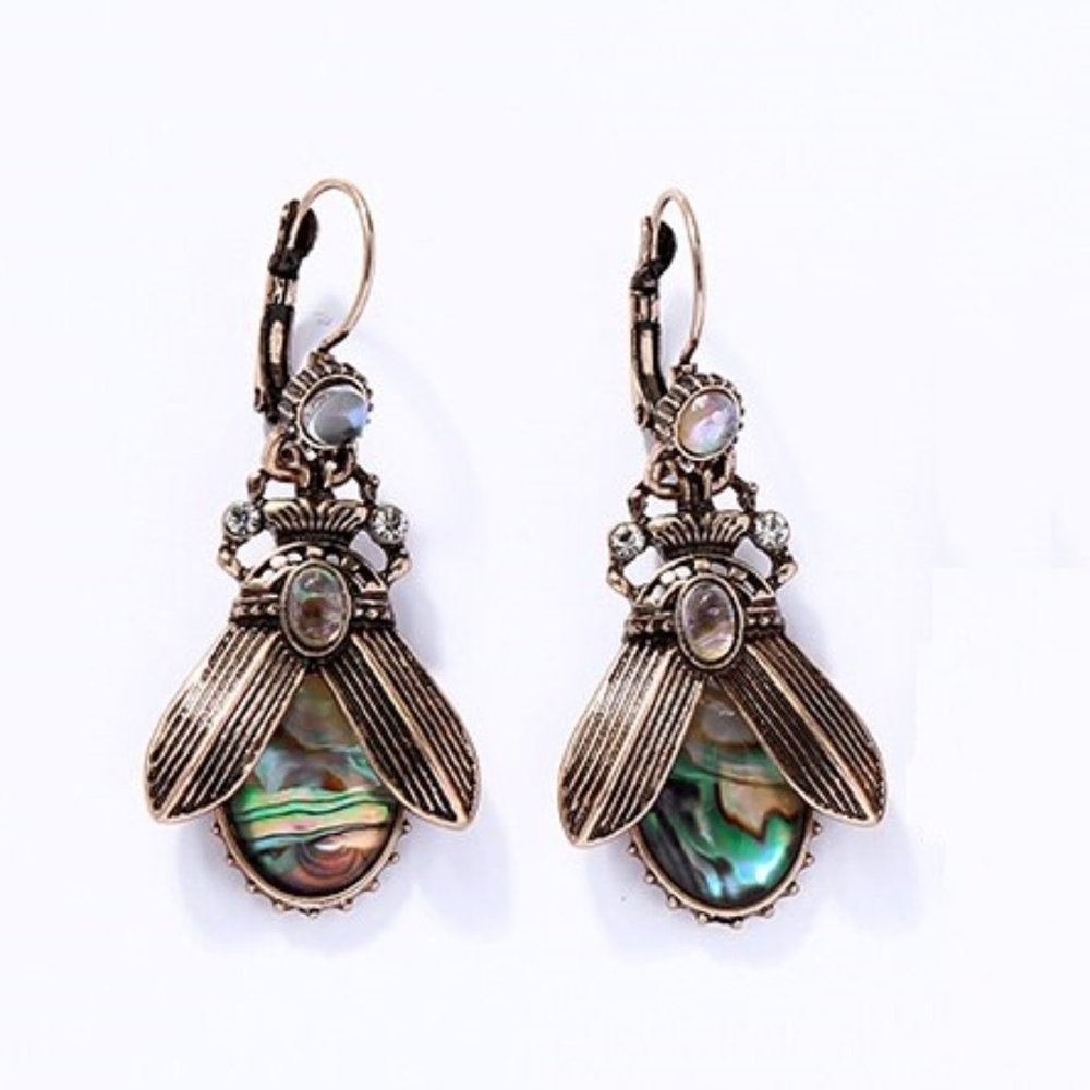 3x Boho Iridescent Abalone Insect Drop Earrings